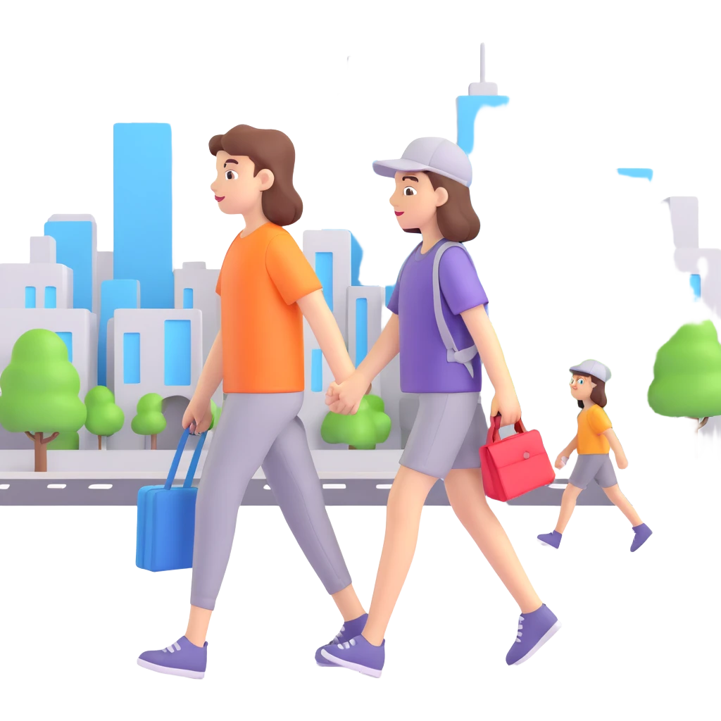Sister and brother walking in a busy city emoji