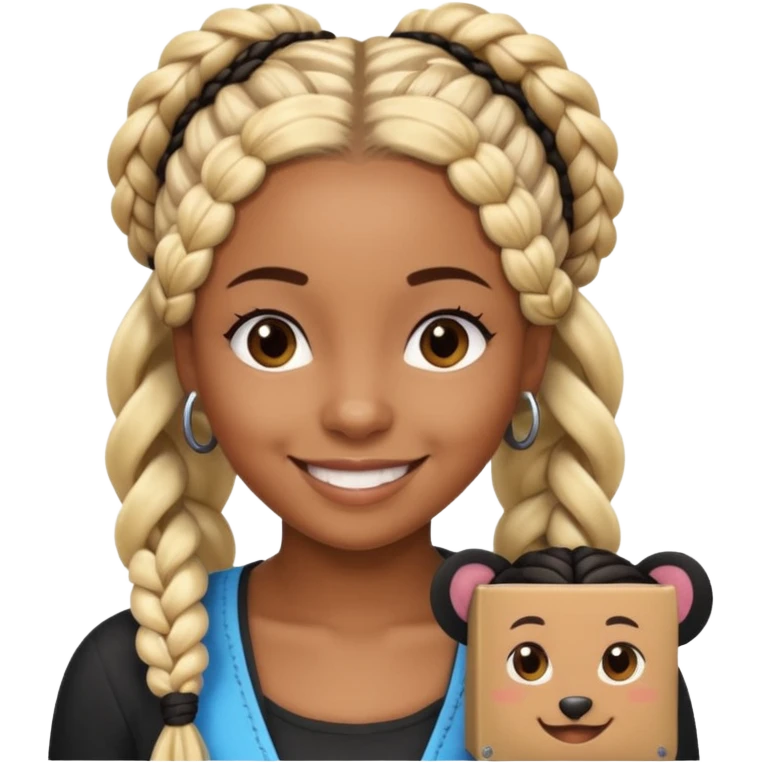A brown skin woman with skunk type braids (blonde and black box braids)  emoji