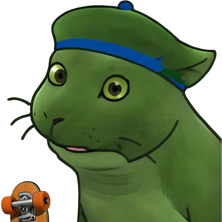 Cat skateboarding with a green hat emoji