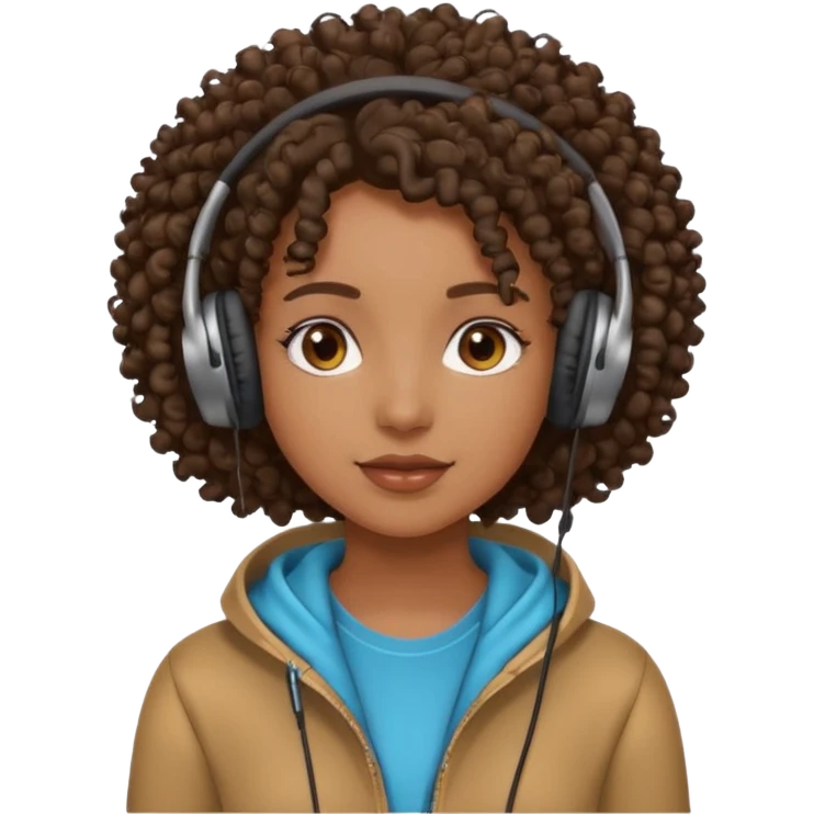curly haired with headphones in and  black girl with emoji