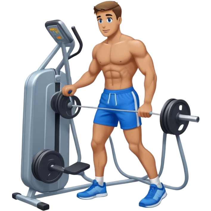 fit man with blue shorts using cable-machine emoji