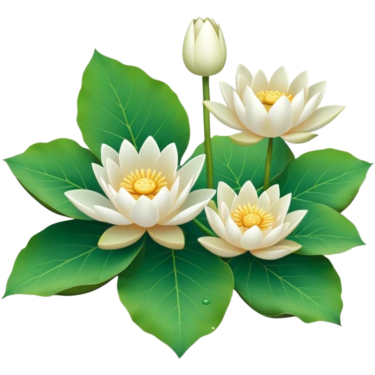 bouquet white Nymphaea lotus,stem, lotus leaf emoji
