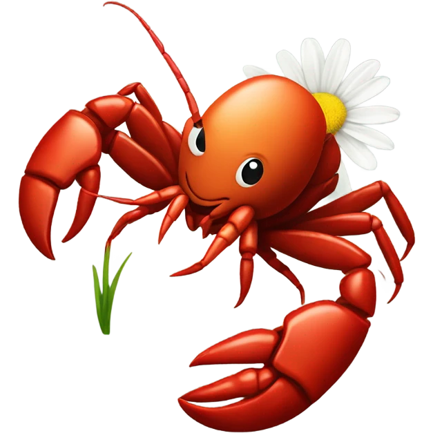 Crawfish holding a daisy in its claws emoji