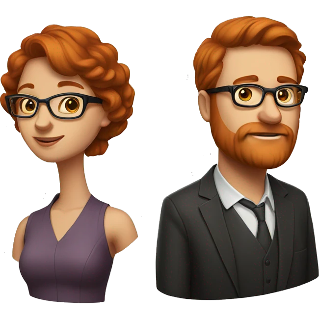 2 people 1 Fat man brown hair glasses and. 1 woman pretty redhead glasses emoji