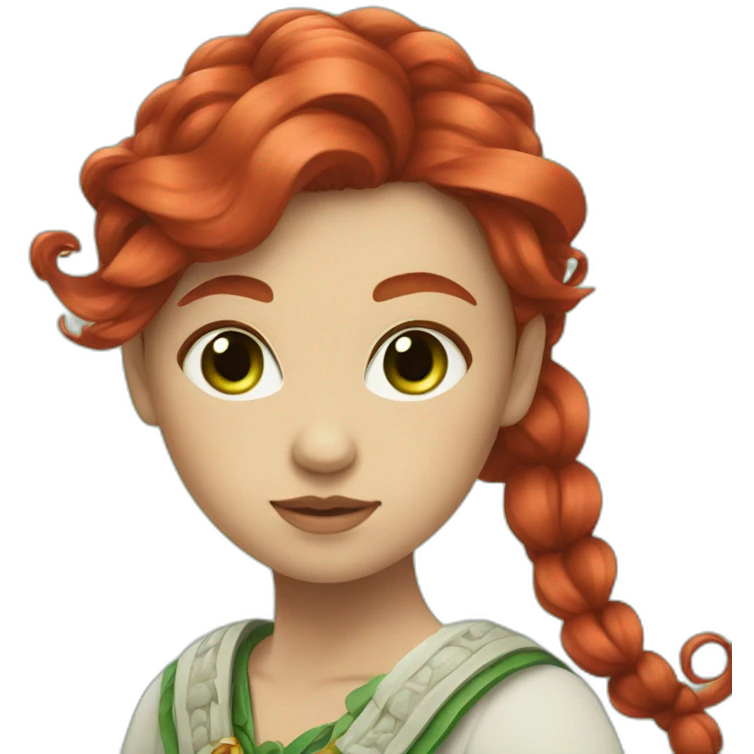 quetzalcuoatl red hair, green haze eye, white skin girl emoji
