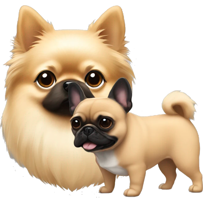 Beige pomeranian with a black french bulldog emoji