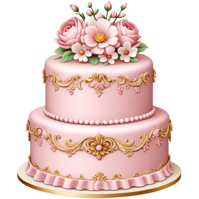 vintage rococo highly detailed pale pink cake with flowers emoji