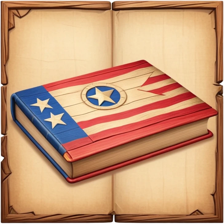 Elegant aged book with the Puerto Rican flag subtly embossed on the cover, carved wooden theater stage symbol, vintage textured cover with warm wood and parchment tones, slightly glowing, representing the eternal legacy of scenic design emoji