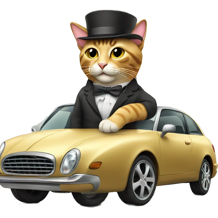 Rich cat with money and a car emoji