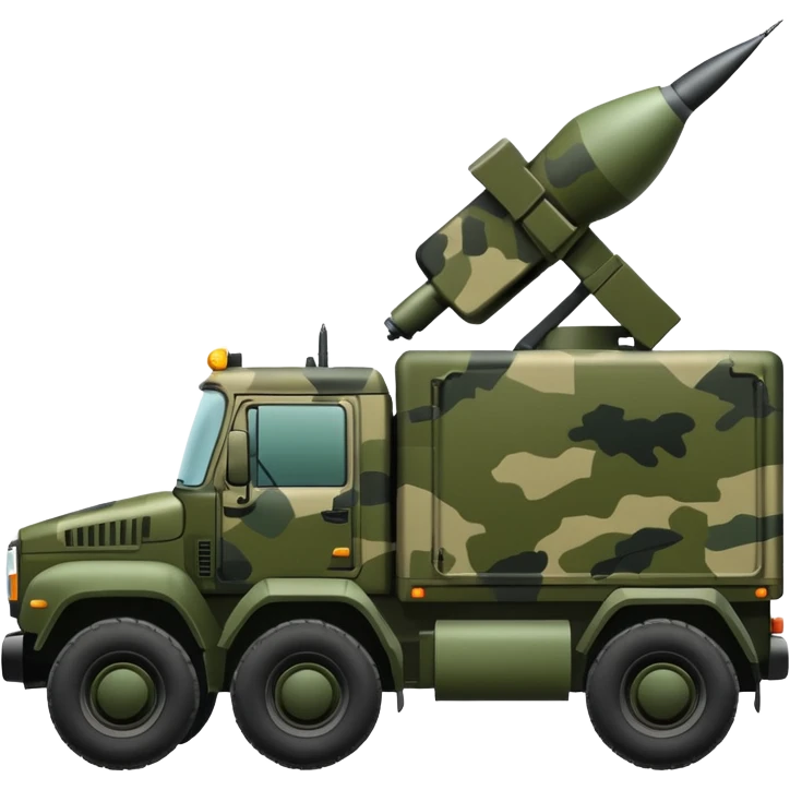 A truck in camouflage green with a realistic electronic warfare system emoji