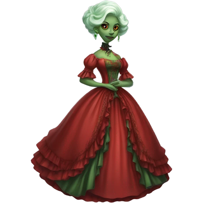 "galora green blonde alien woman" in red Victorian dress elegant, full body emoji