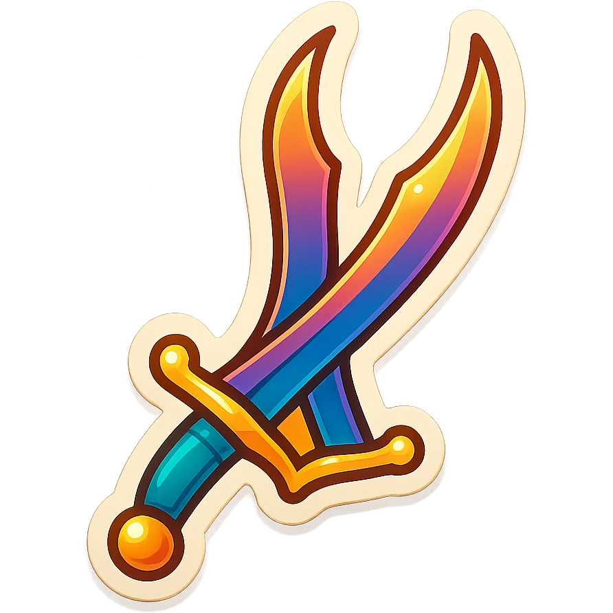 compact colorful Zulfiqar sword emoji with bifurcated split blade and gold accents, designed for messaging apps, no text emoji