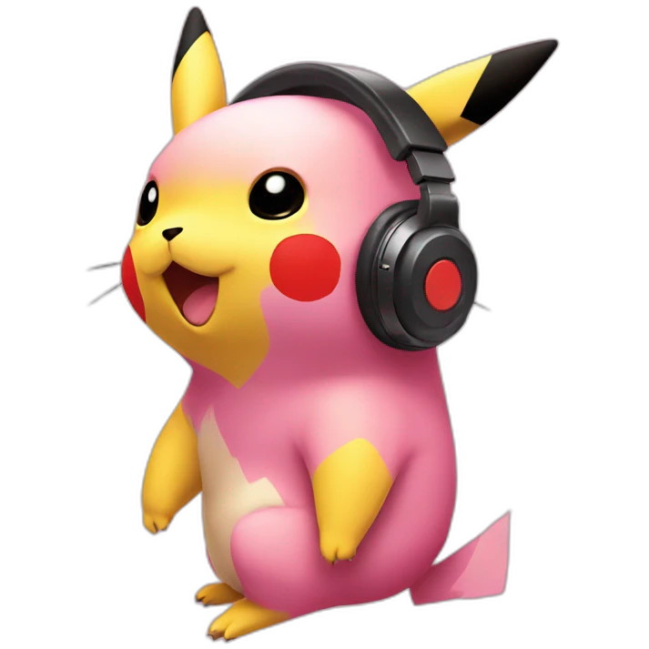 Pikachu pink with little headphone red  emoji