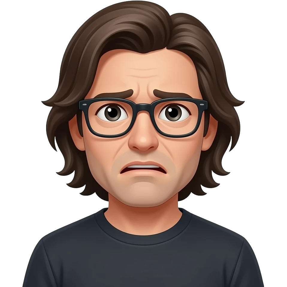 fear and alone with long hair but a man with glasses emoji