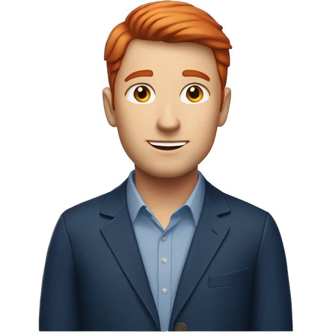Man with short red hair and oxford blue shirt working in finance emoji
