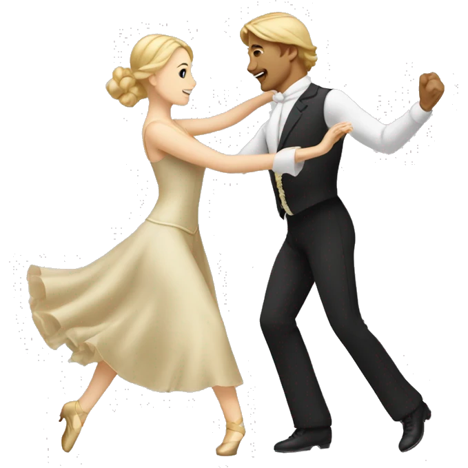 Blond hair man and brown hair woman dancing waltz emoji