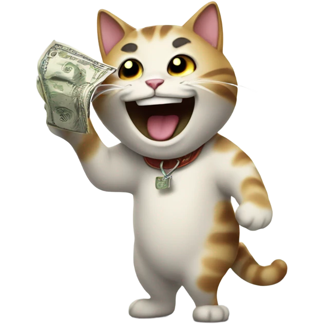 A cat laughing with money in its hands emoji