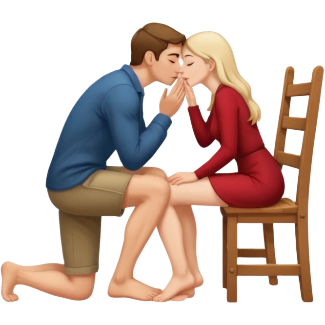 Uomo inginocchiato che bacia i piedi alla padrona seduta sulla sedia emoji