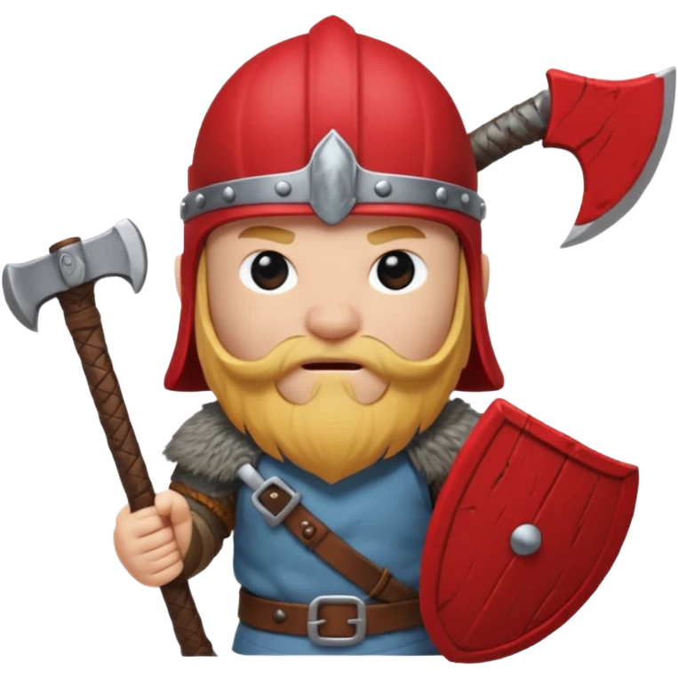 Viking avec une hache et un casque rouge et où on voit pas ses yeux peluche  emoji
