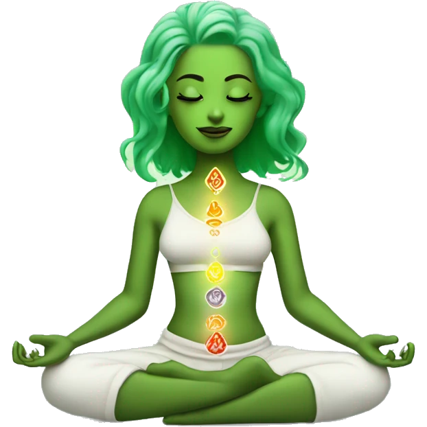 Light lady green hair with 7 chakra symbols meditating mudra emoji