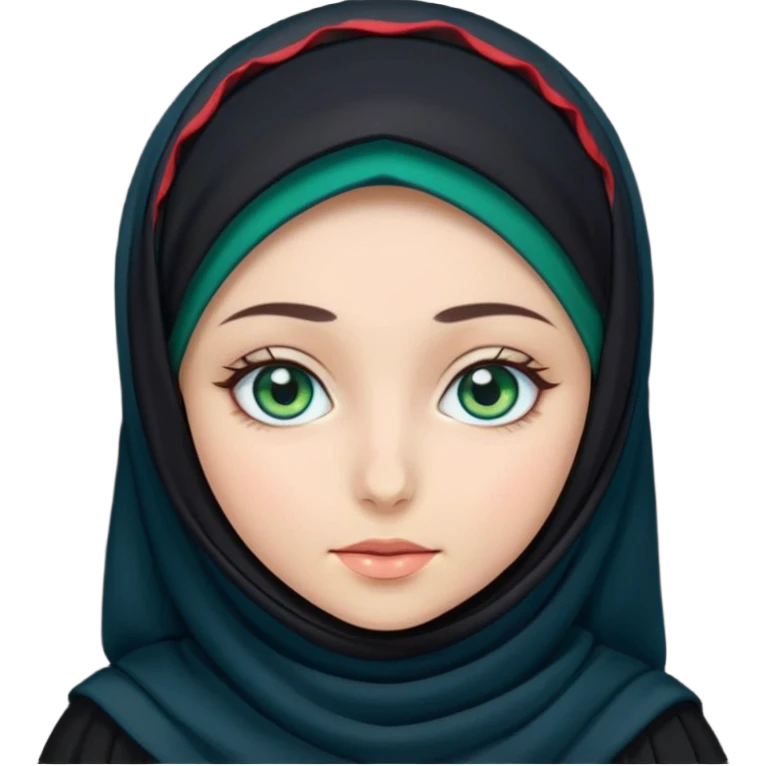 a girl wearing a black hijab and has green and blue eyes emoji