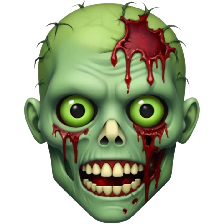 Realistic zombie head, decaying green skin, blood, missing teeth, horror style, no background



 emoji