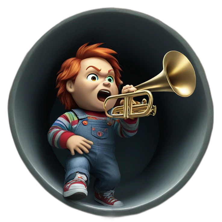 chucky playing trumpet in the sewer emoji
