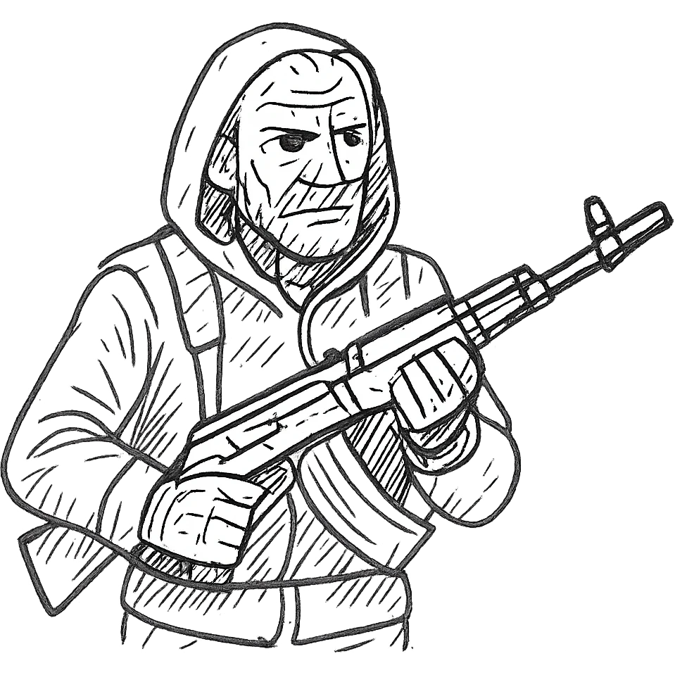 old skinny tough charismatic character from STALKER with a big machine gun emoji