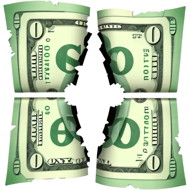 flat iPhone-style emoji of a dollar bill split in half, minimal details, flat look emoji
