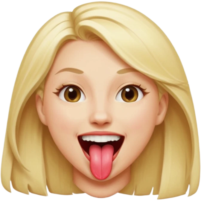 Woman head, blonde, slim, mouth wide open, tongue out
 emoji