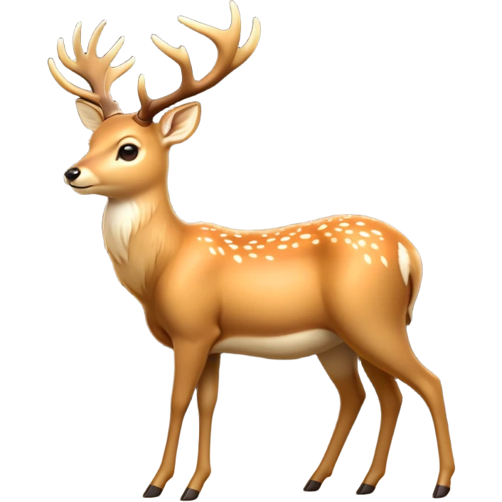 cinematic-[deer]-realistic-full-body-standing on all fours-emoji,-tail-tucked-close,-head-tilted-dramatically,-sleek-[fawn]-fur,-simplified-yet-realistic-focused-features,-highly-detailed,-glowing-with-an-almost-sarcastic-glow big antlers emoji