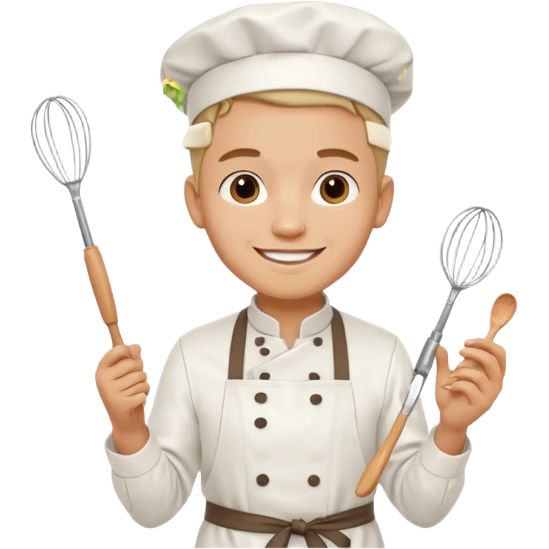 Male Young Pastry Chef – smiling, holding whisk and mixing bowl. emoji