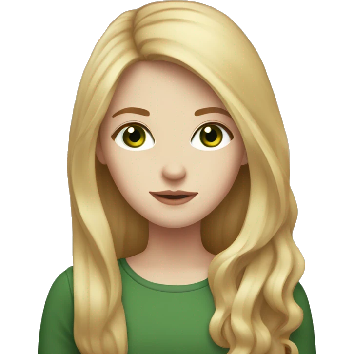 long dark red and blonde hair girl, pale skin, green eyes, emoji