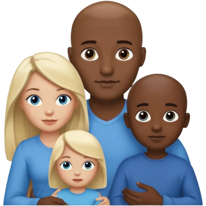 Eigene Familienbild mit 3 Personen; Frau mit dunklen Augen und dunkle lange Haare; Vater mit Vollglatze und Blaue Auge und ohne Brille;  kleinkind mit blonden Haaren und dunklen Augen und ohne Brille emoji