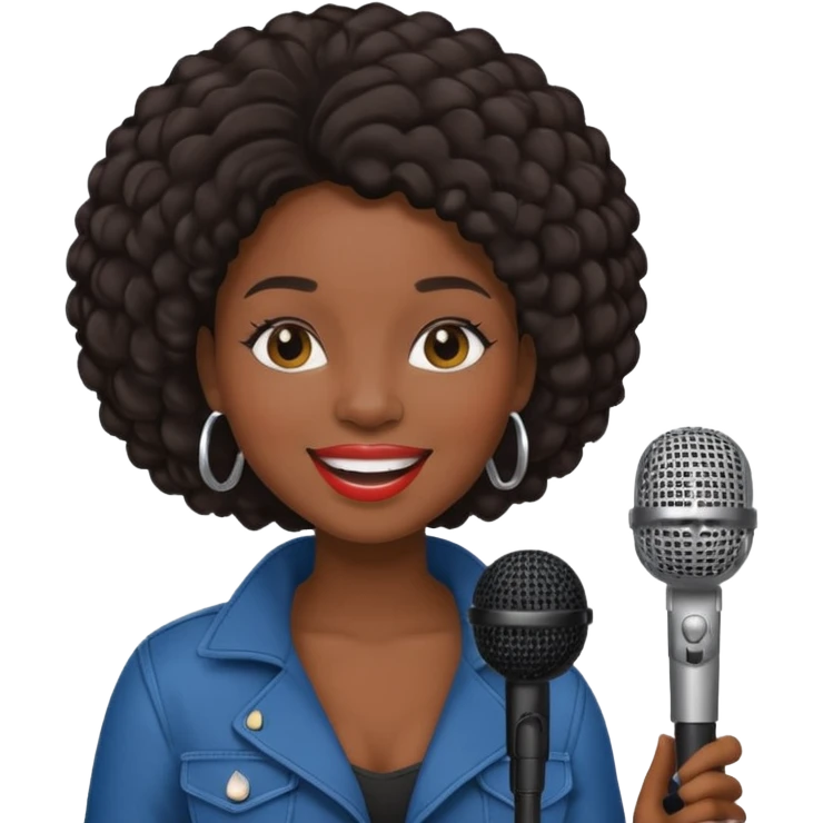 black skin woman, singer, hold micro emoji
