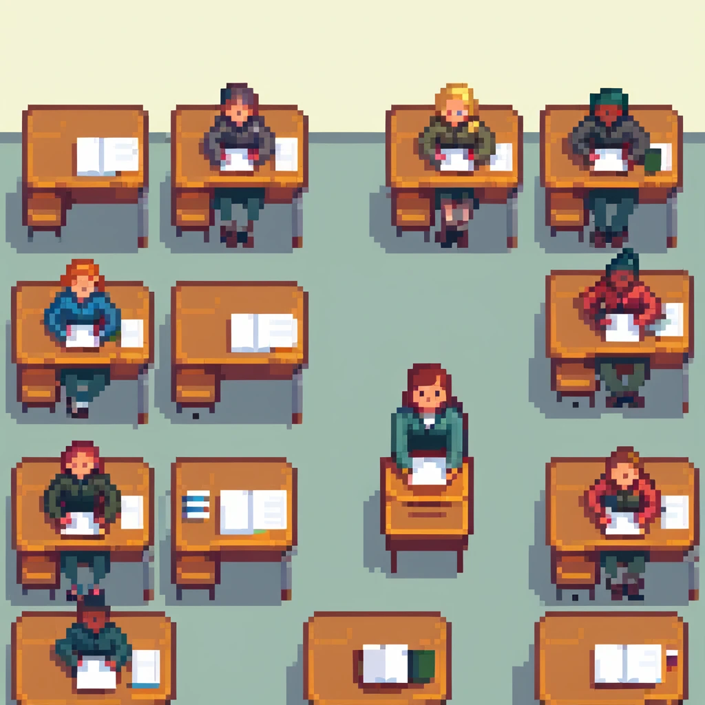 group of students sitting at desks emoji