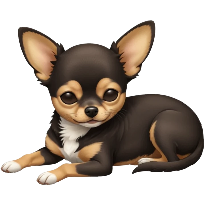 A high-resolution photo-realistic digital illustration of a  black tan chihuahua with eyes closed shut sleeping lazily on the ground emoji
