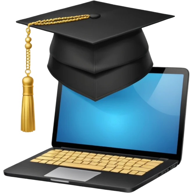 digital educational project, graduation cap and laptop emoji