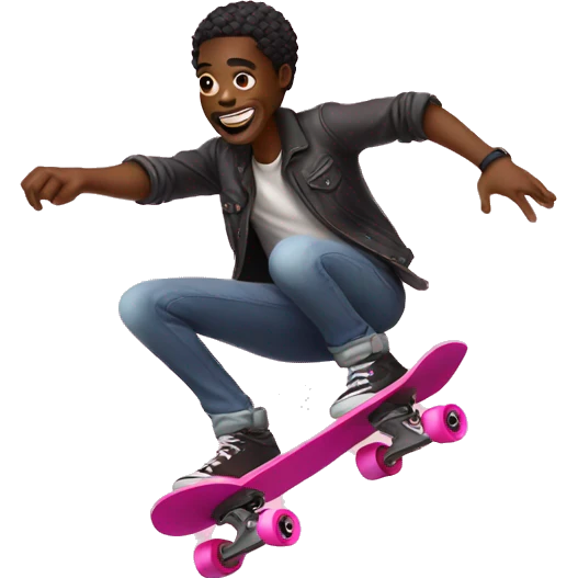 Blak dude riding a pink skateboard emoji