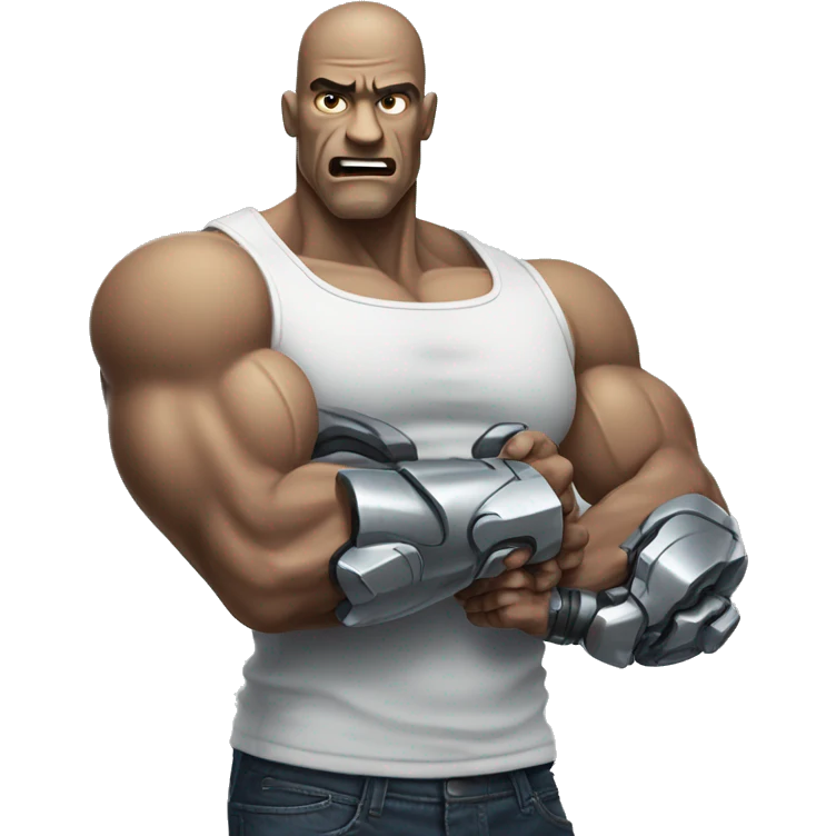 Cyborg arm and bicep with flexing shock emoji