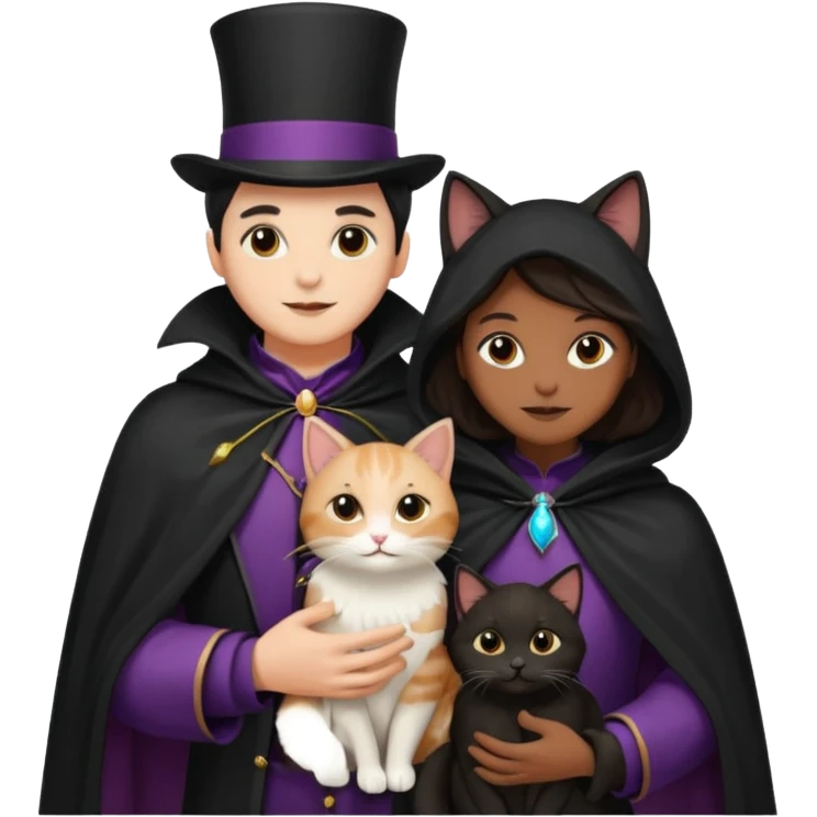 magician couple and their pet cat emoji