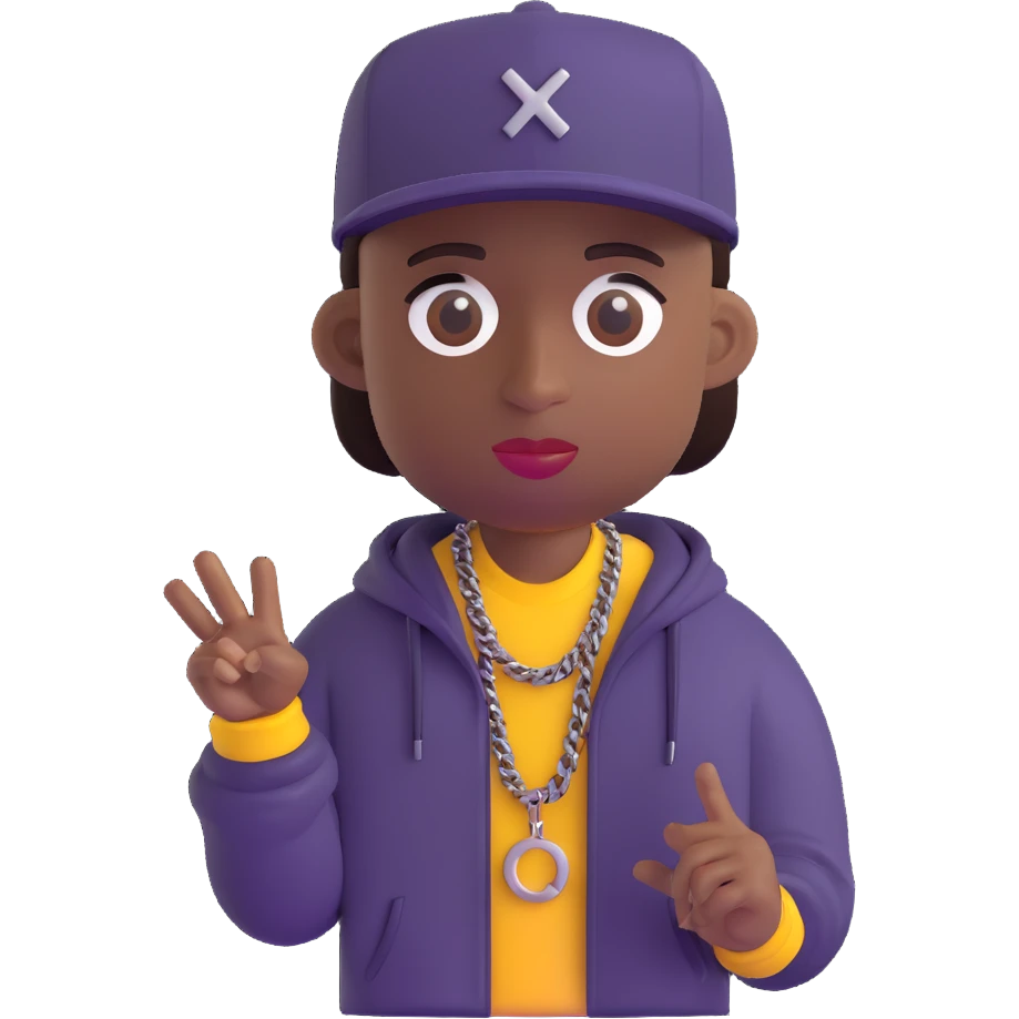 Make the rapper's skin significantly darker, keep the same 3D emoji style and all other features unchanged, with no background. emoji