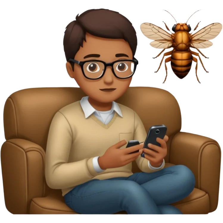 Cicada watching on a phone sit on a sofa  emoji