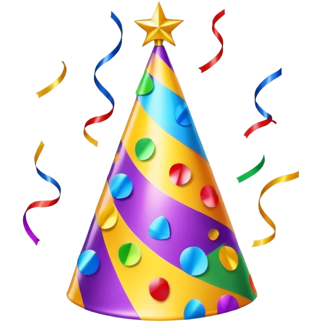 colorful party hat with confetti and streamers emoji