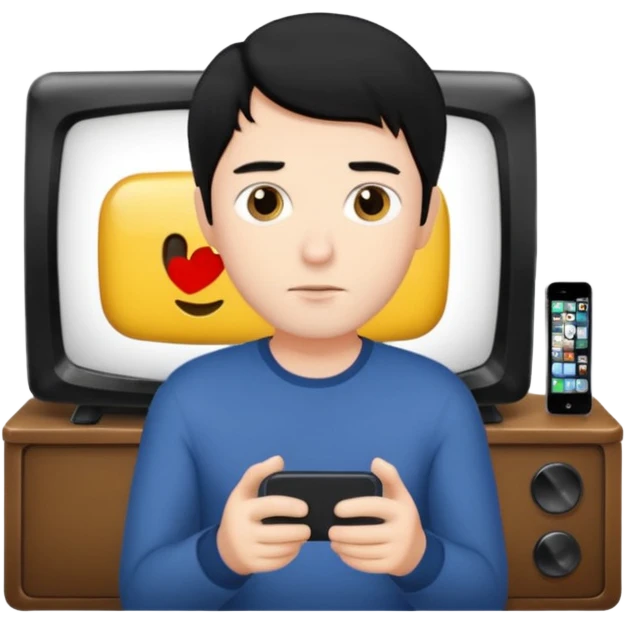 light black hair man watching TV emoji