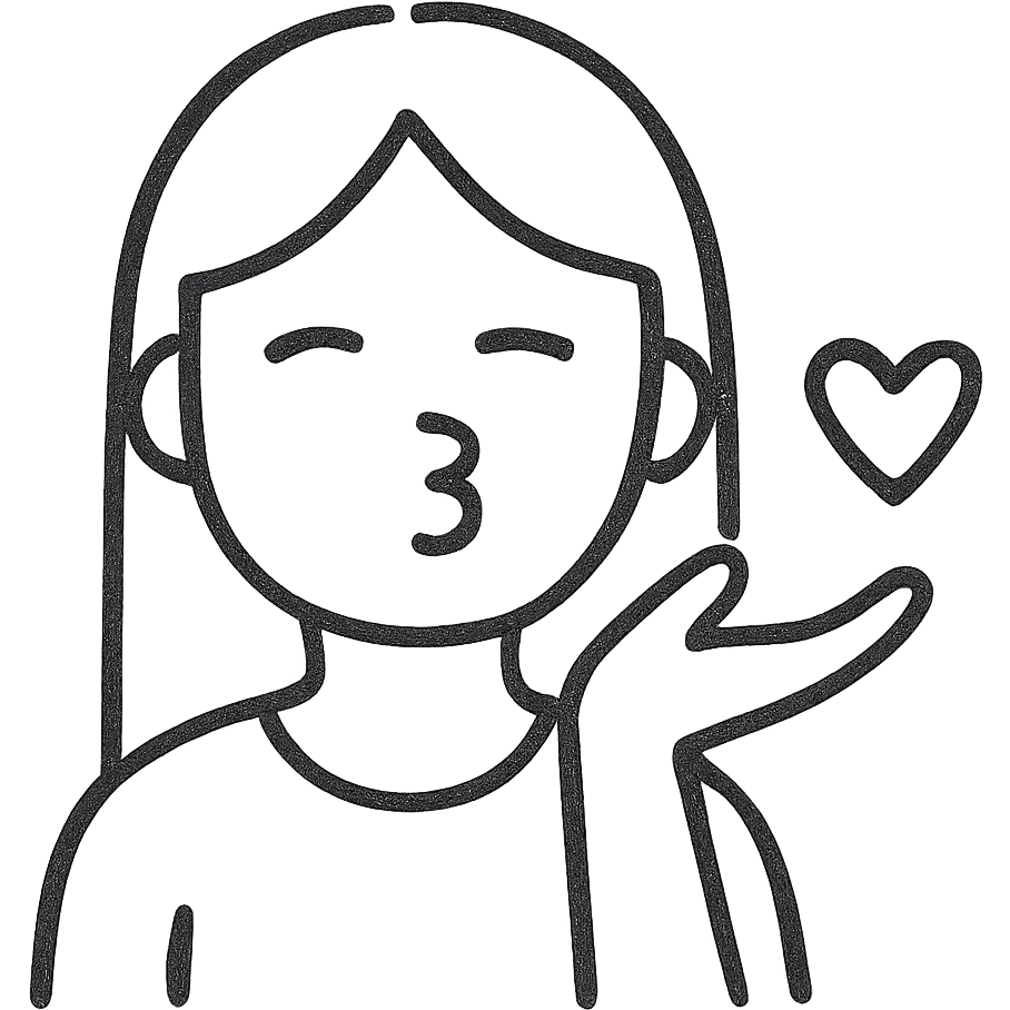 Make this icon of a blonde girl with straight hair blowing a kiss to the screen even more minimalistic, with fewer lines and simplified features, no background. emoji