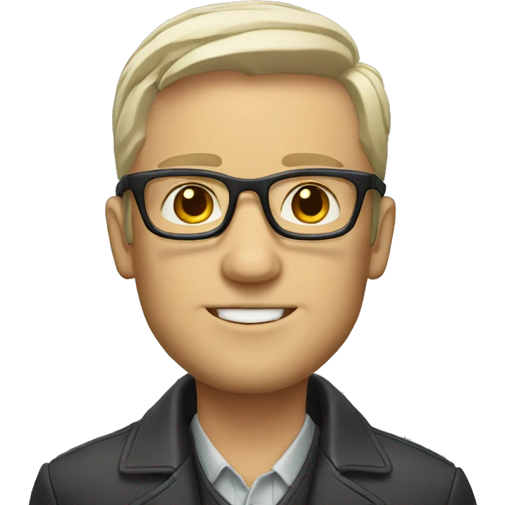 white man with straigth hair, glasses, a jacket and a necklace emoji