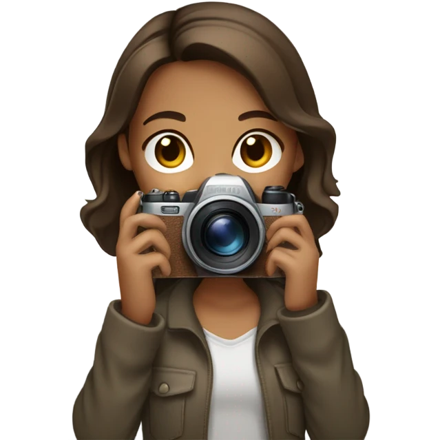 Create a cute girl with tan skin and brown hair taking a picture emoji