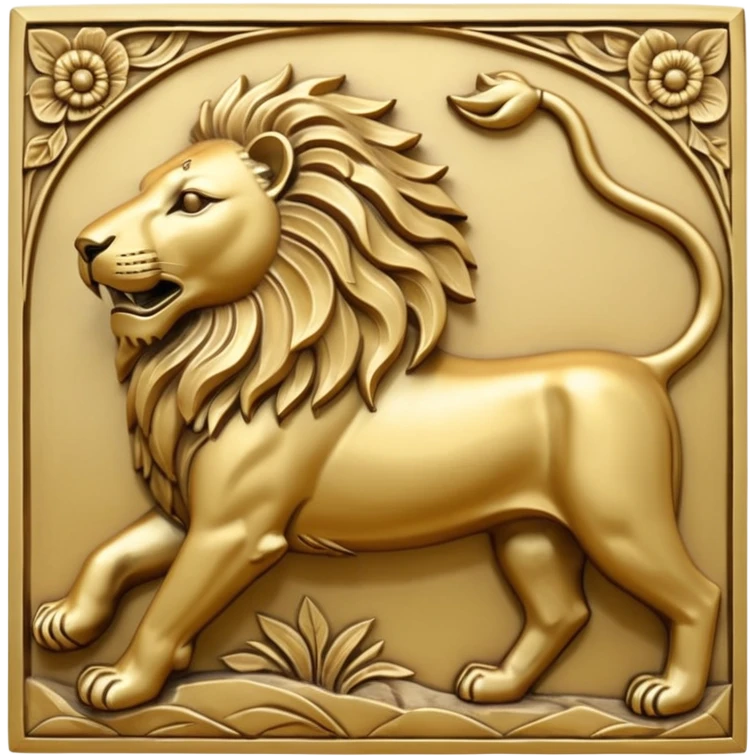 An emoji of a majestic lion from ancient Assyrian art, shown in a hunting scene. emoji