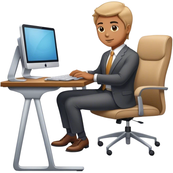 Looking down, full-length portrait of a professional working diligently at a computer. emoji